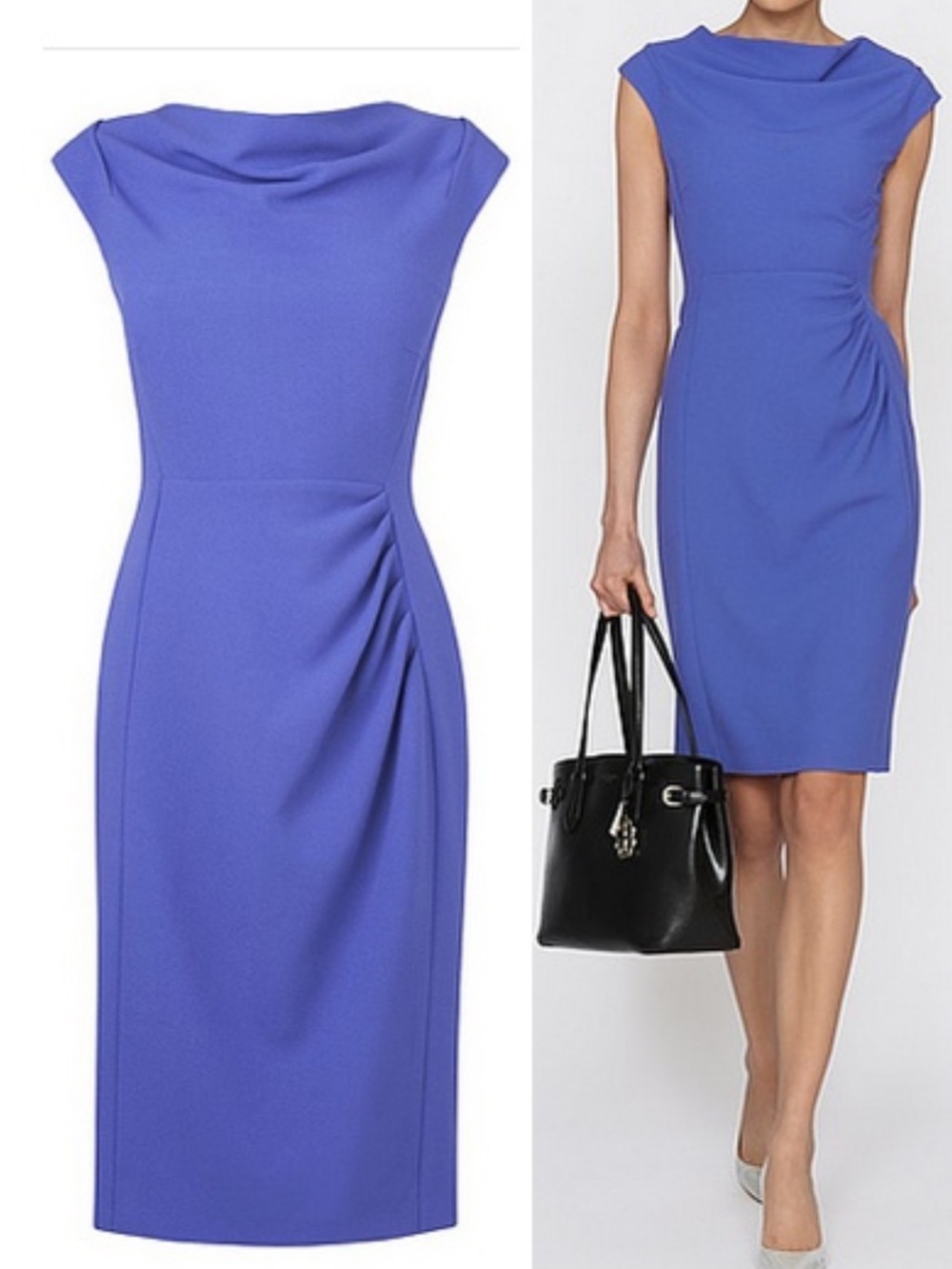 L.K. Bennett Lila Cornflower Blue Draped Sheath Dress Size 6